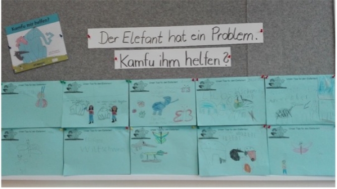 Die Klasse 1d/2d malten Tiere passend zum Bilderbuch